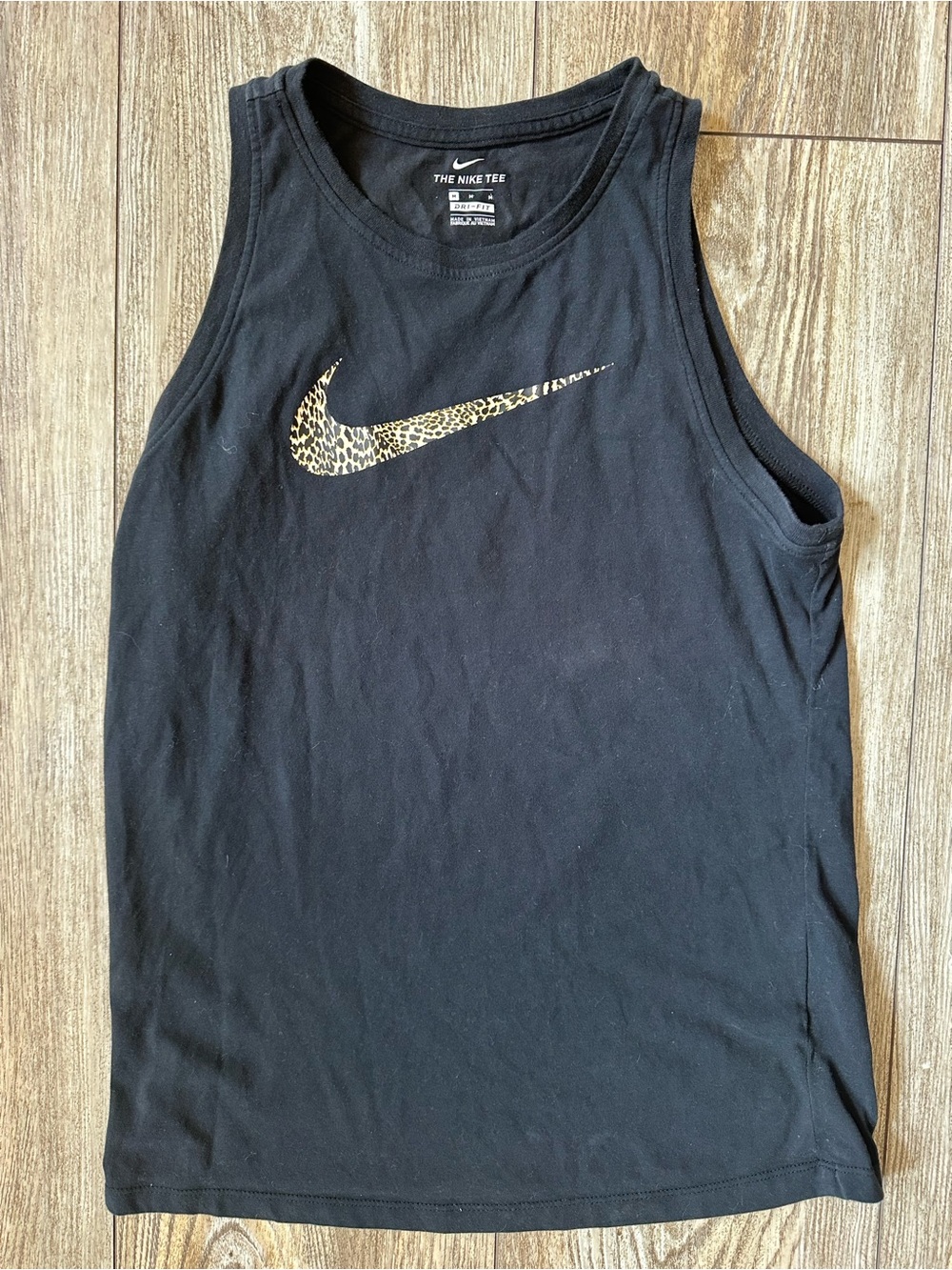 Nike Black Tank with Leopard Print Swoosh